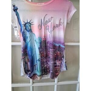 Sweet Gisele T Shirt New York Rhinestones Blues Hall Women's L F1